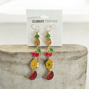 Celebrate Together 3 3/4" Multicolor Fruit Drop/Dangle  Earrings-NWT